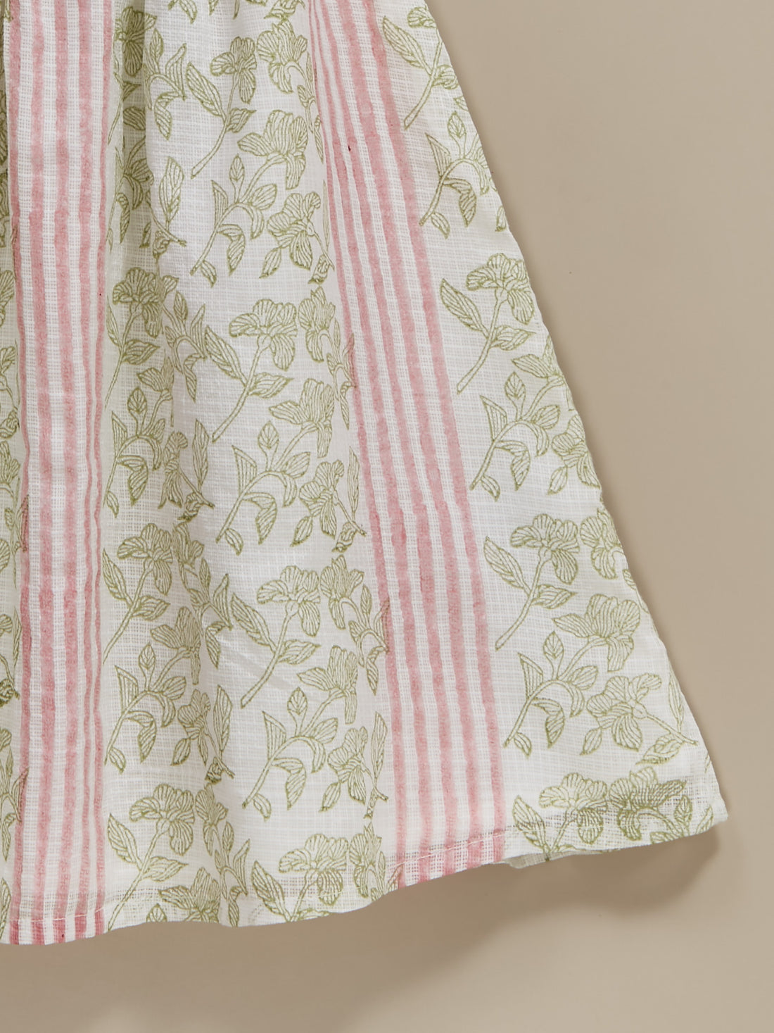 Girls White Kota Cotton Blockprinted Dress | Morning Dew