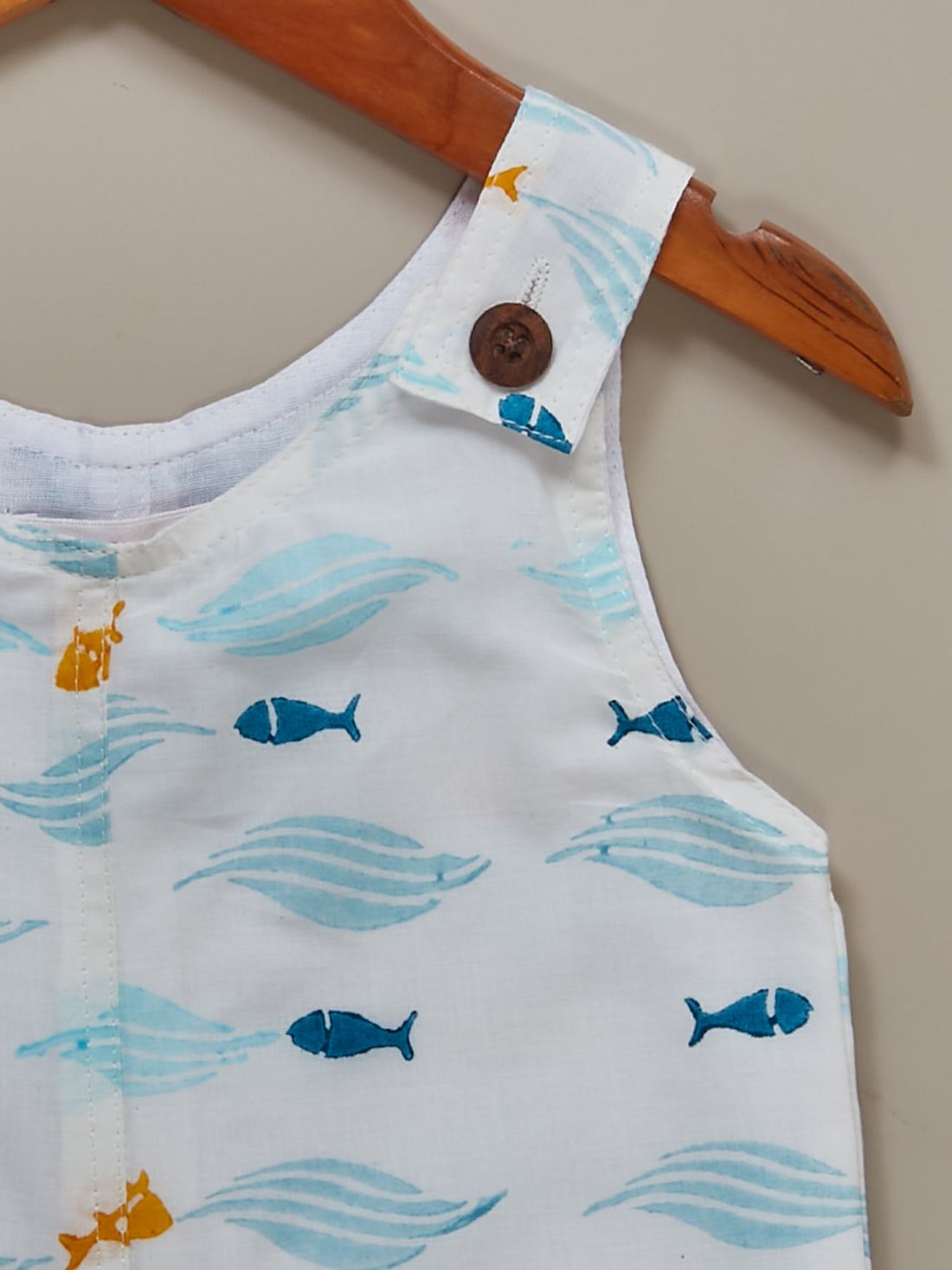 Boys |  Off-white Blockprinted Cotton Romper |  Fish named Chips
