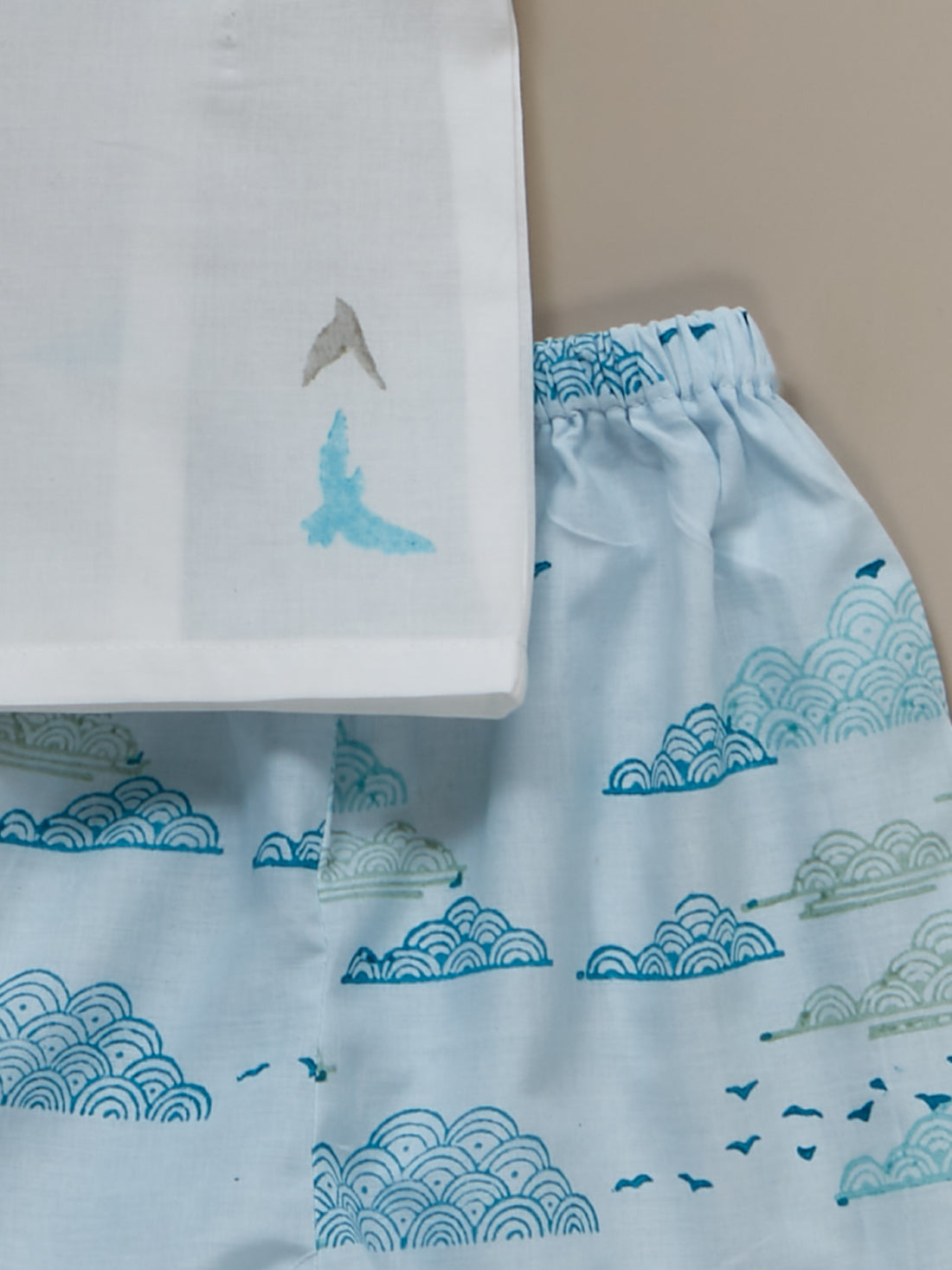 Baby | Cream Cotton Blockprinted Jhabla | Open Blue Skies