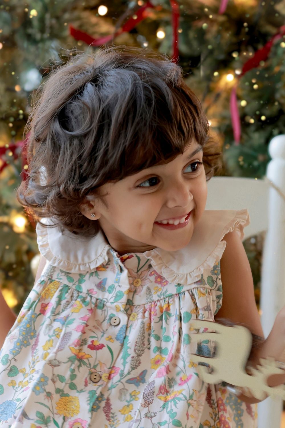 Girls Beige Cotton Floral Dress | Pretty Wild Things