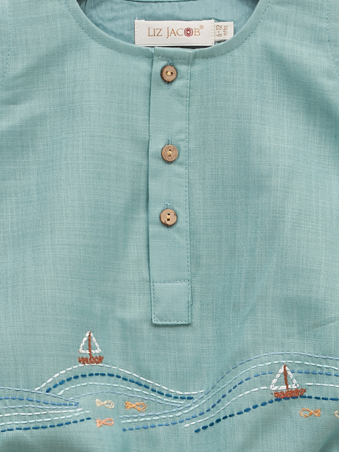 Baby Blue Silk-Cotton Hand-Embroidered Romper | Harbour