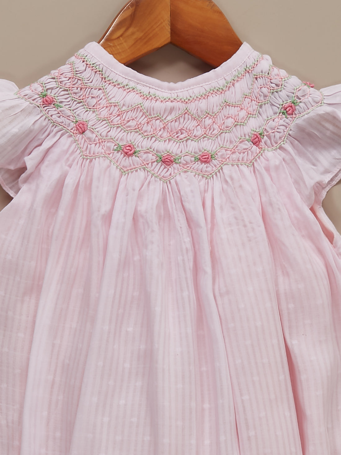 Baby | Pink Cotton Smocked Romper | Pink Carnations