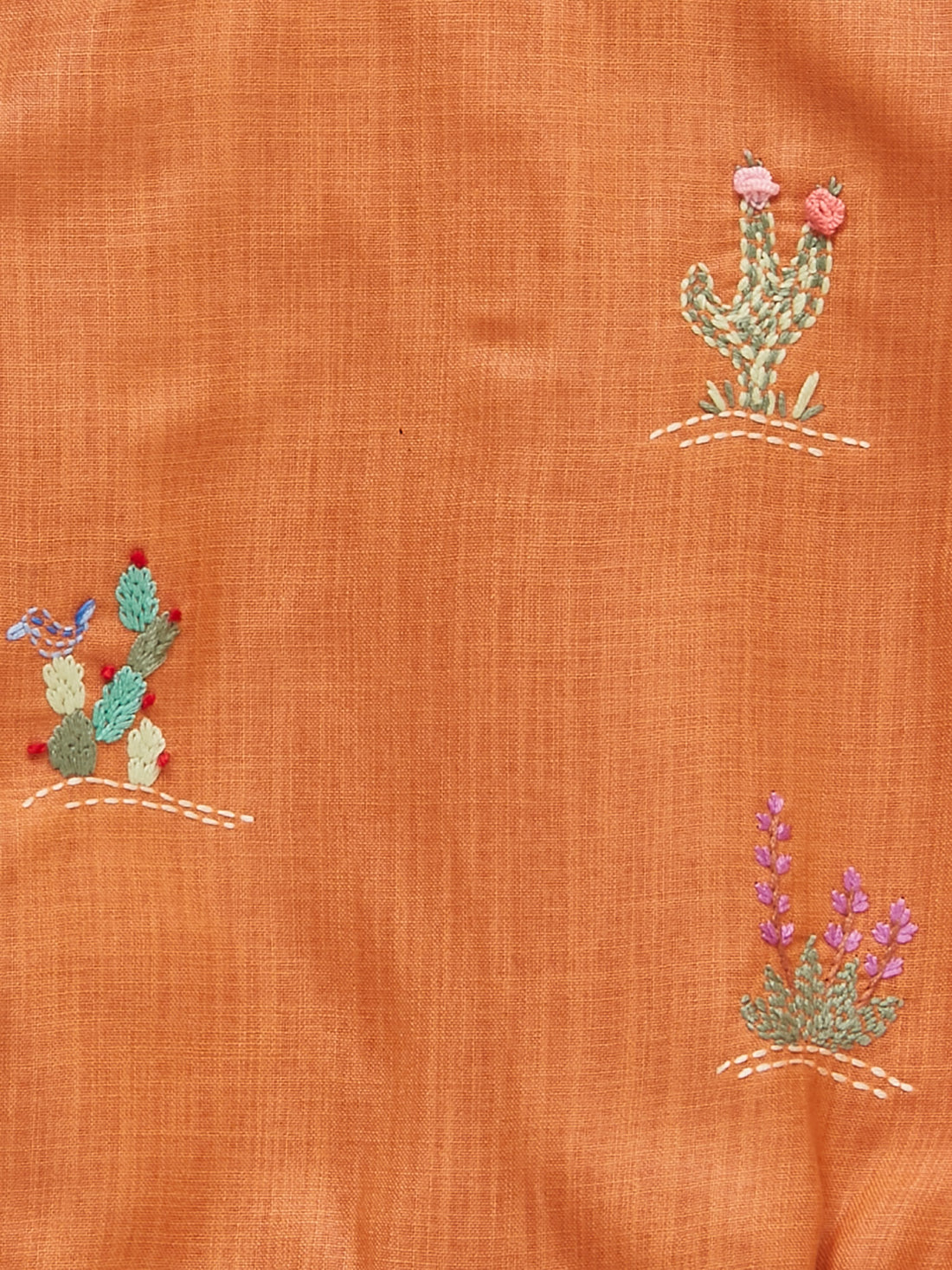 Girls | Orange Cotton-Silk Embroidered Romper | Oasis