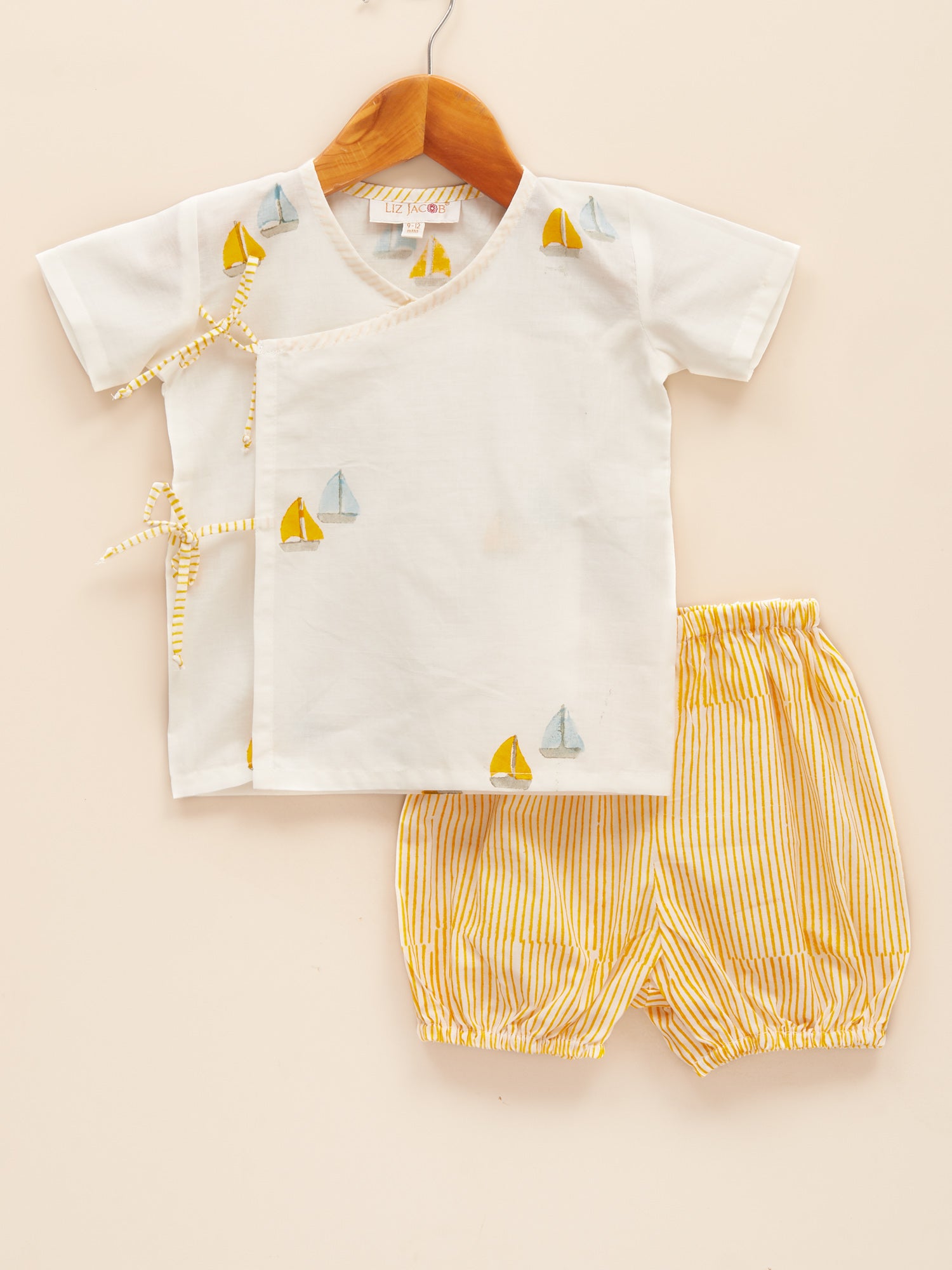 Liz Jacob jhabla sets in handblock prints for babies, lightweight and breathable