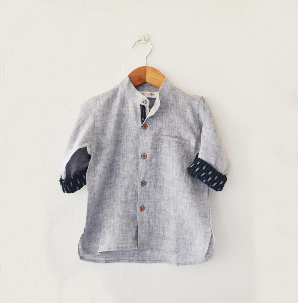 Boys Shirt: Grey Linen-Ikat - Liz Jacob: Handcrafted Clothes for Kids